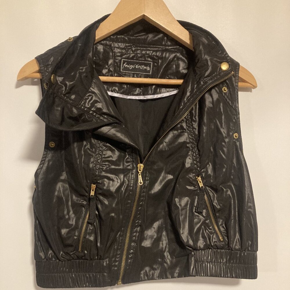 Foreign Exchange Black Faux Leather Vest - Size Large